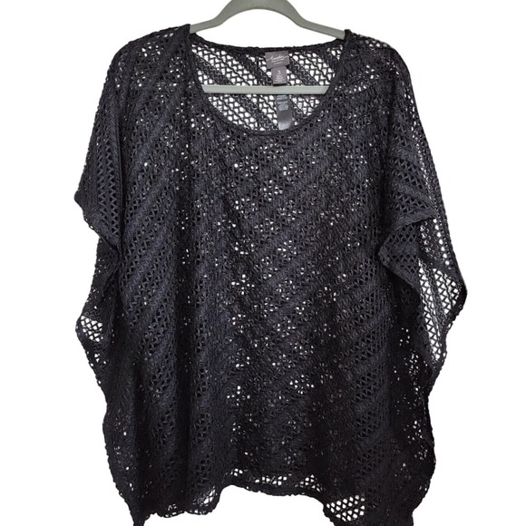 Chico's Tops - Chico's Travelers 3 Pullover Black Overlay Open Knit Top‎ SS Oversize NWOT
